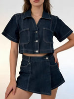 Load image into Gallery viewer, Denim Shirt and Shorts Set Women Relaxed Fit N6D168