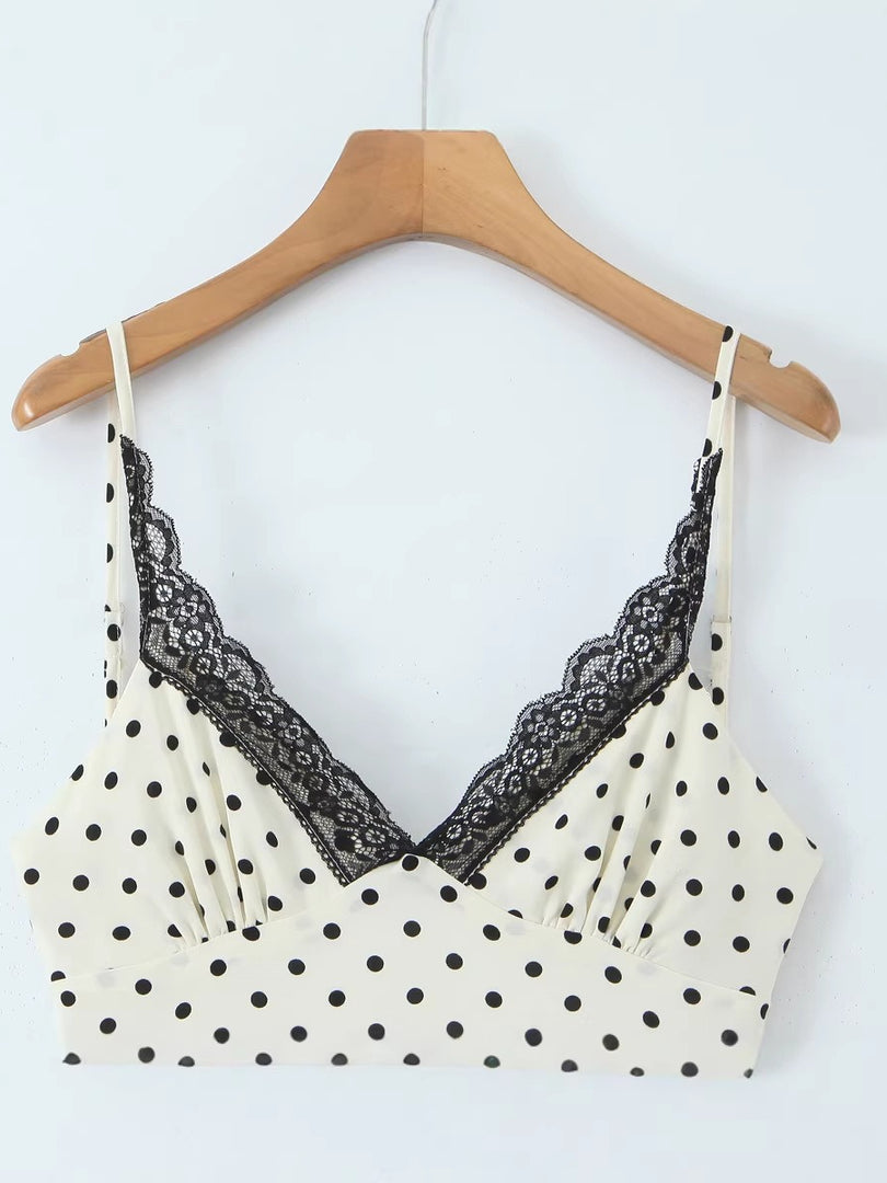 Lace Trim Polka Dot Slip Dress Women N6E143