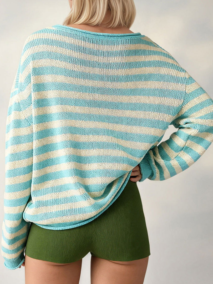 Striped Color-Block Loose Pullover Sweater Women N6H287