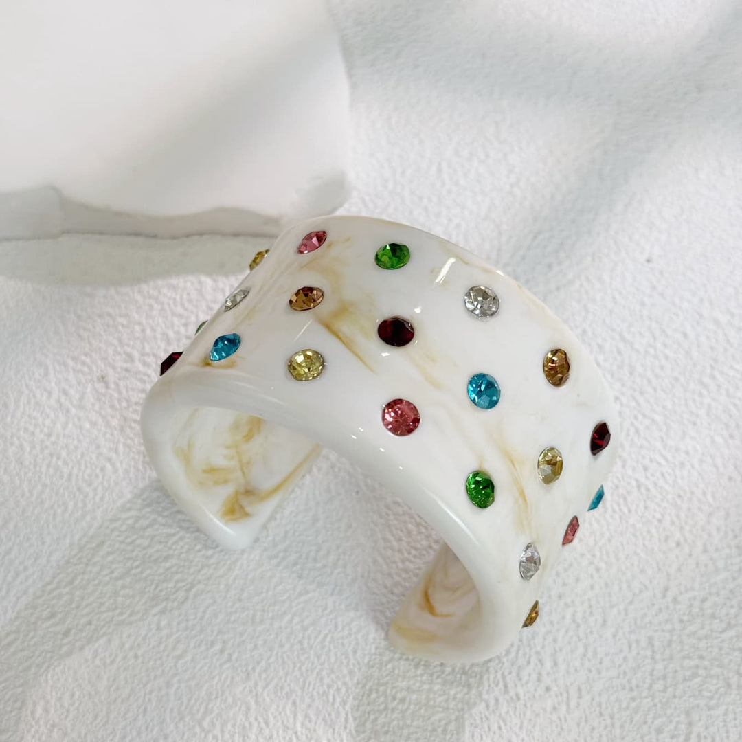 Colorful Crystal C-Shape Resin Bangle Bracelet N6F097