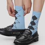 Load image into Gallery viewer, Color Block Seamless Diamond Retro Mid-Calf Socks White N6H019