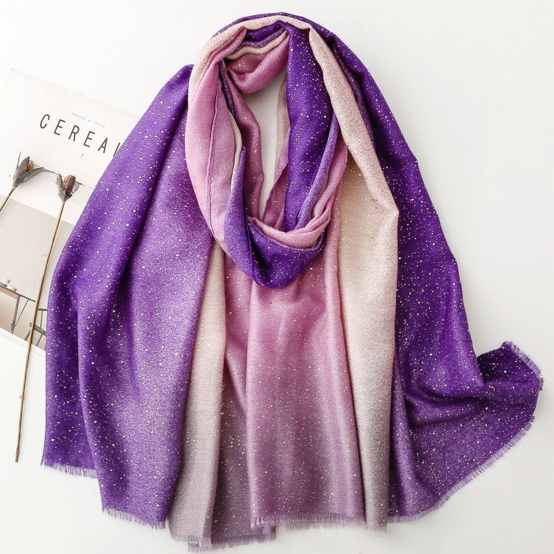 Cotton Linen Feel Gold Foil Gradient Scarf Shawl  N6H256