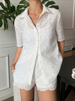 Load image into Gallery viewer, Embroidery Lapel Sleeveless Top and Shorts Set Women N6D117