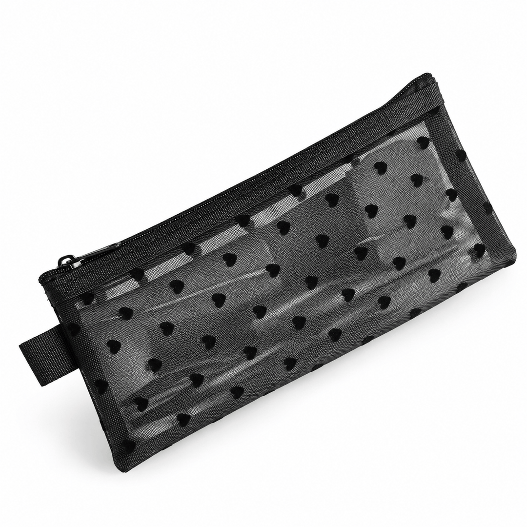Heart Flocked Nylon Mesh Makeup Brush Pouch N6J261
