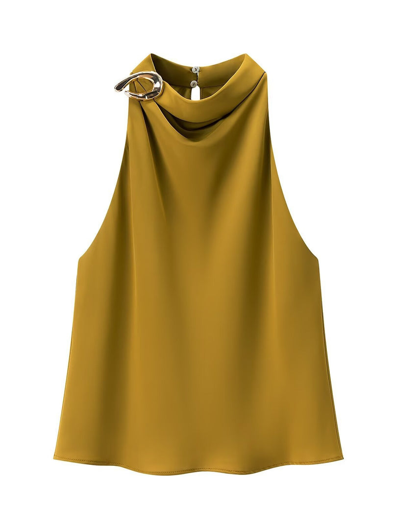 Golden Halter Neck Sleeveless Top Women N6C271