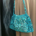 Load image into Gallery viewer, Handwoven Silver Gold Bead Large Hobo Shoulder Bag N6E021