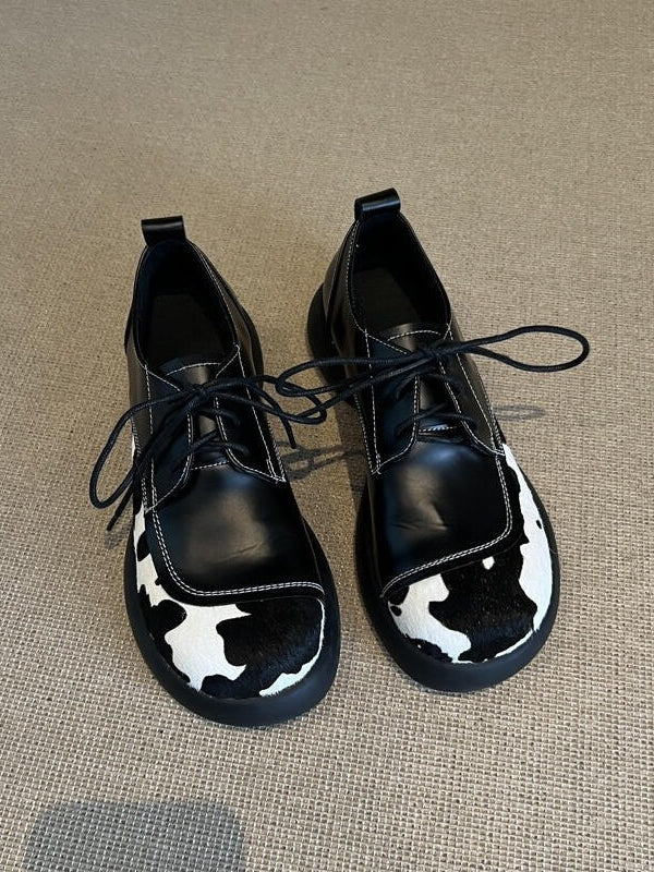 Cow Print Lace Up Loafers Women N6C148