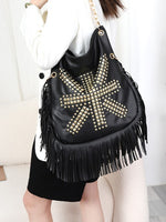 Load image into Gallery viewer, Soft Leather Rivet Fringe Tote Bag Women N6C221