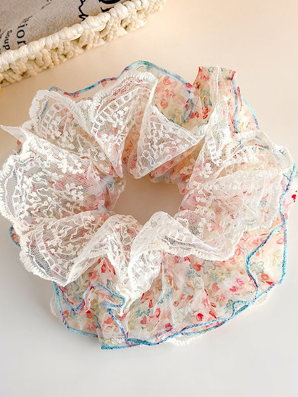 Small Floral Print Ruffle Scrunchie Women N6C017