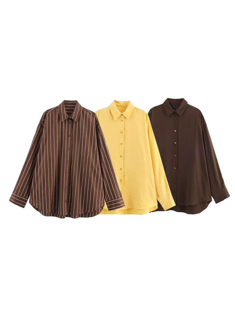 Striped Loose Collared Shirt Women N6C101
