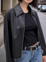 Load image into Gallery viewer, PU Zip Notch Crop Coat Dual Pocket Heavyweight Black N5Z617