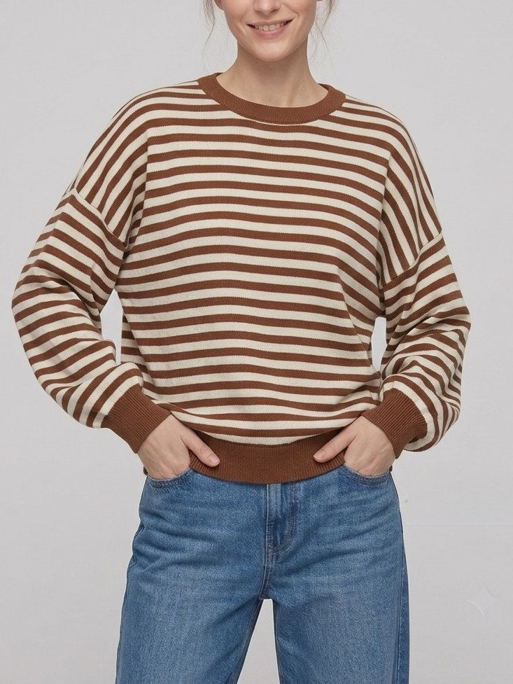 Backless Color Block Stripe Oversized Knit Pullover N6G185