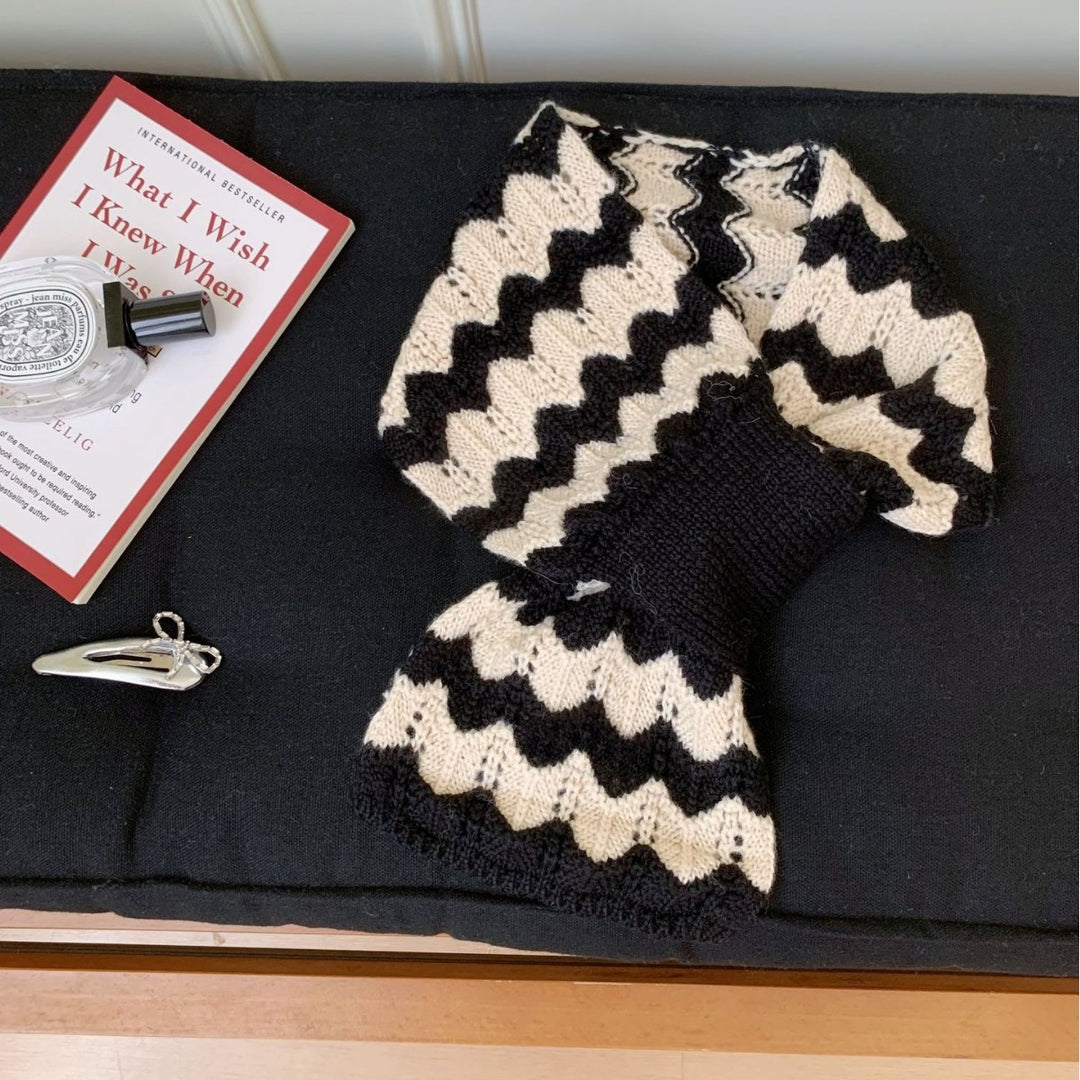 Wave Stripe Knit Scarf Women Wool Blend N6H311