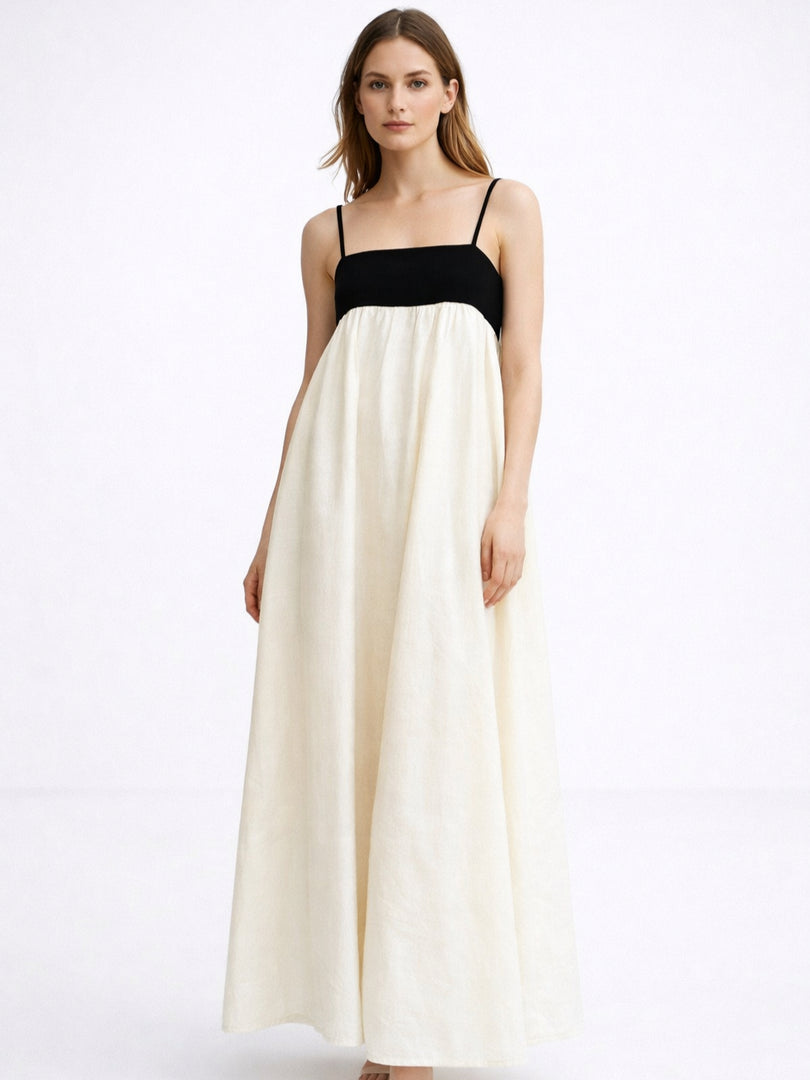 French Tube Top Color Block Slip Dress  N6C197