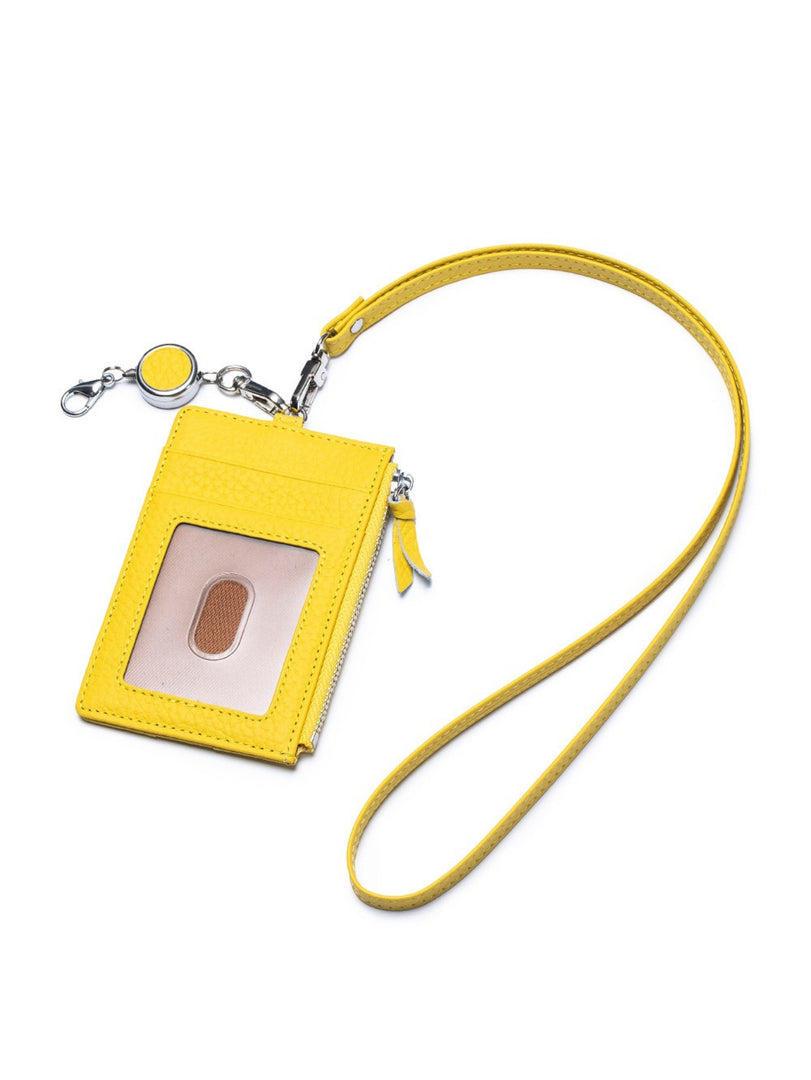 Genuine Leather Retractable Neck ID Card Holder N6D026