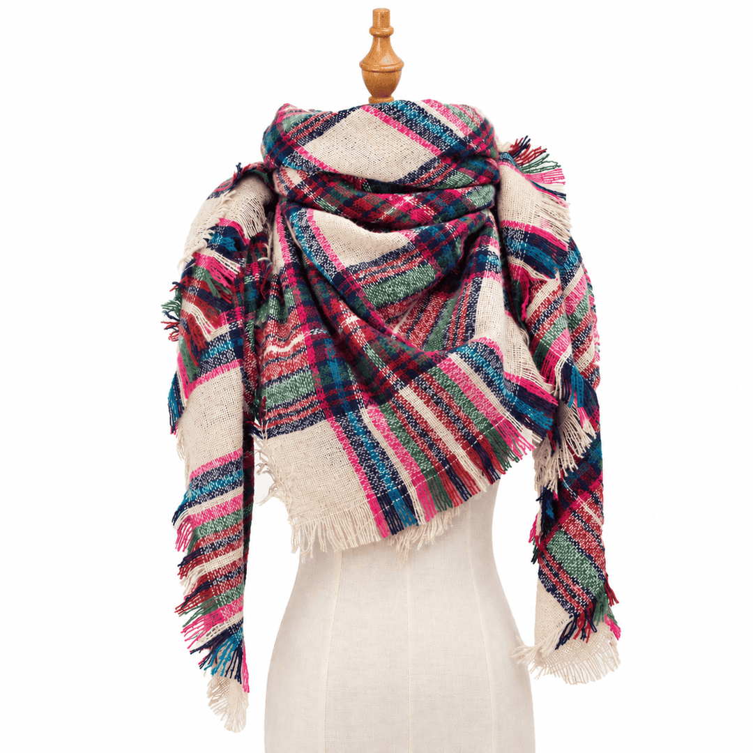 British Vintage Plaid Cashmere Feel Triangle Scarf N6K245