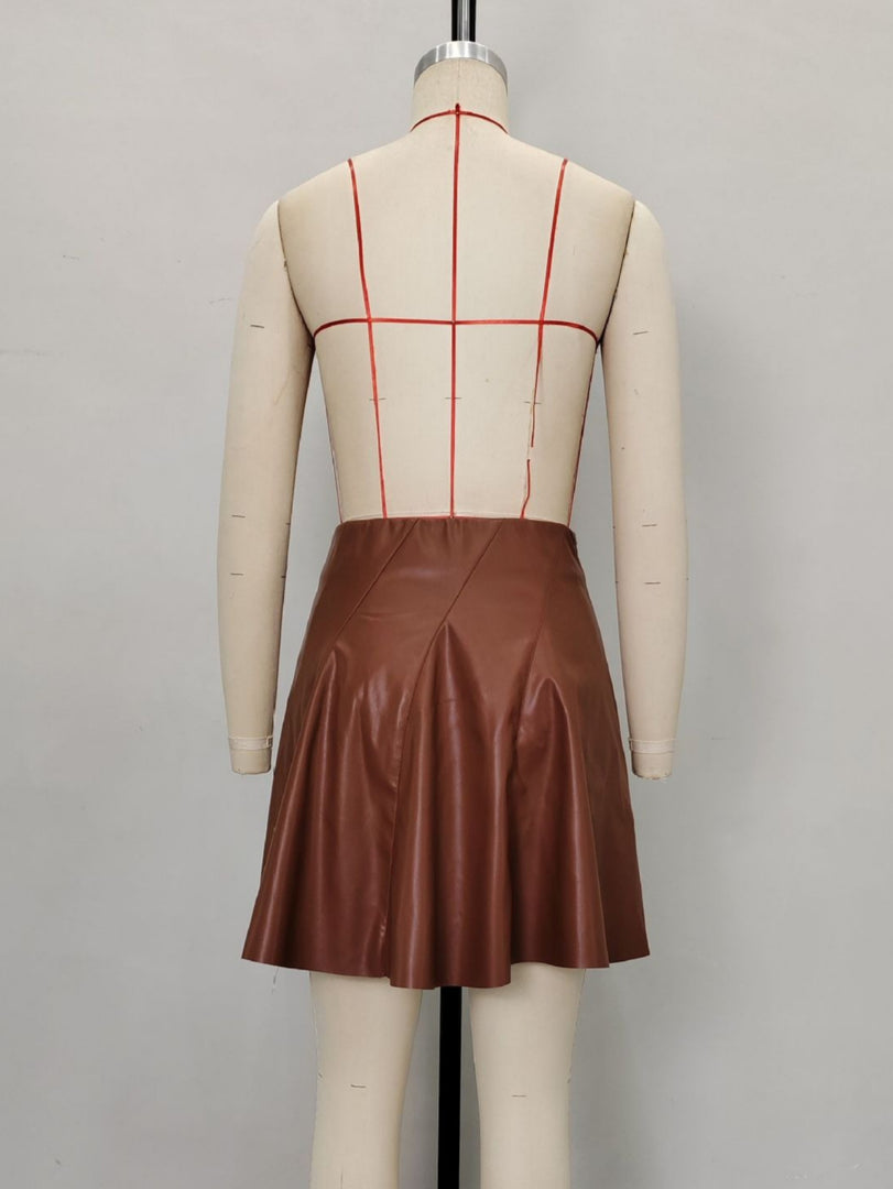 Vintage Chocolate Leather A-Line Mini Skirt N6F236