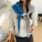 Load image into Gallery viewer, Colorblock Wool Blend Triangle Scarf Shawl Women N6H248