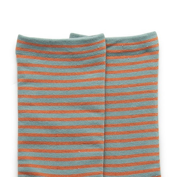 Solid Base Striped Cotton Mid-Calf Socks Women N6H011