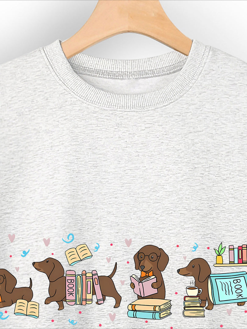 Four Dachshunds Hearts Print Crewneck Sweatshirt N6H048