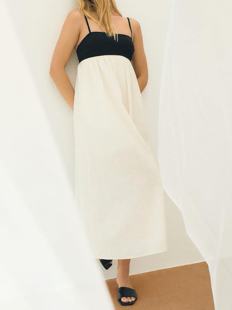 French Tube Top Color Block Slip Dress  N6C197