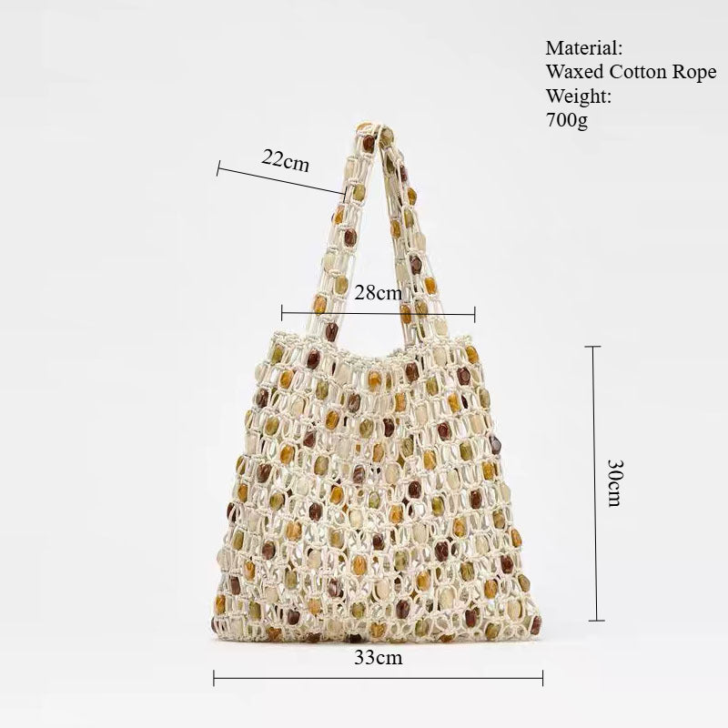 Waxed Cotton Rope Woven Tote Khaki  S5P282