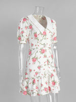 Load image into Gallery viewer, French V-neck Puff Sleeve Print Dress Women N6D072