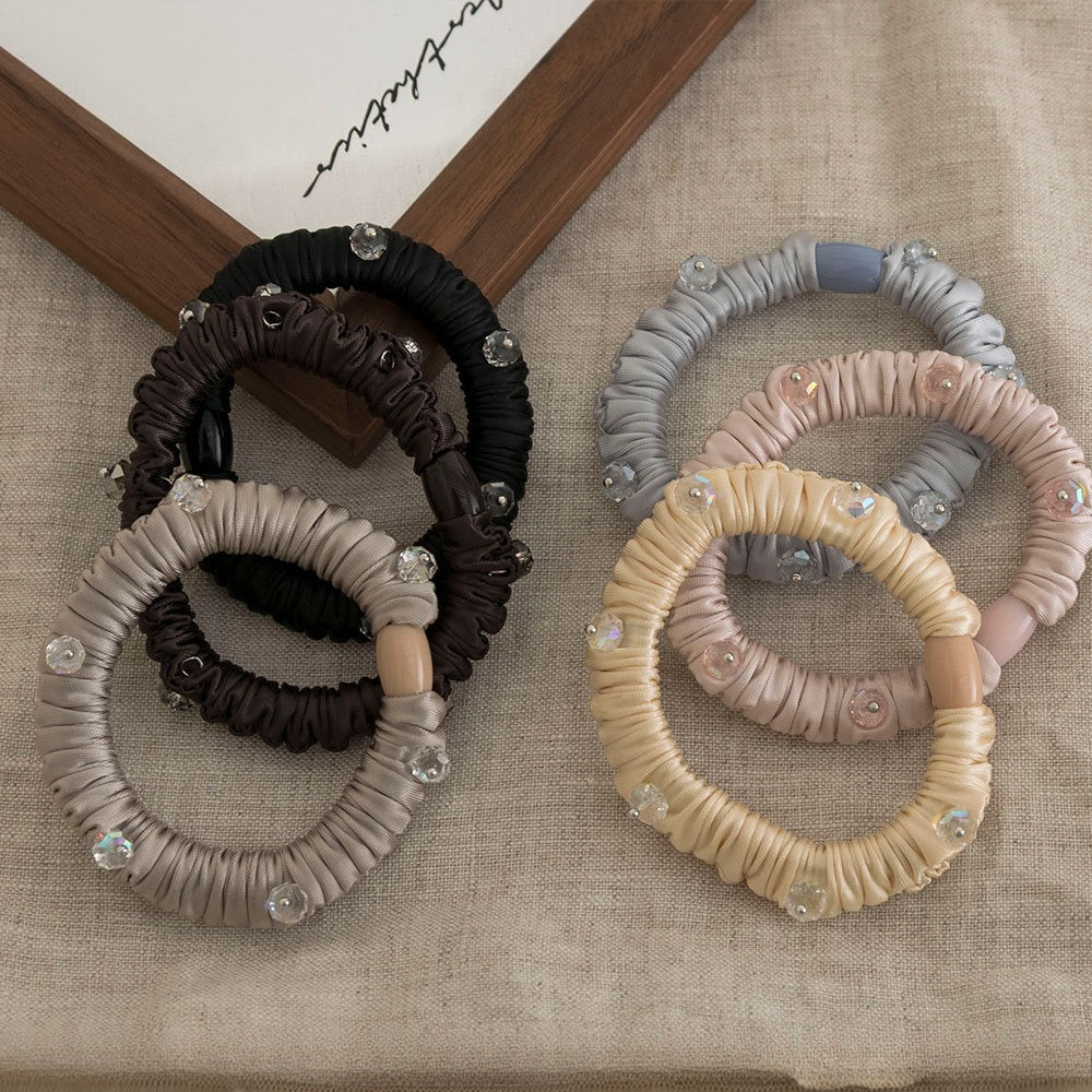 Satin Crystal Scrunchie Women Elegant High Ponytail N6F126