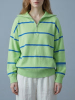 Load image into Gallery viewer, Striped Zip-Up Knit Pullover Women Round Neck N6G180