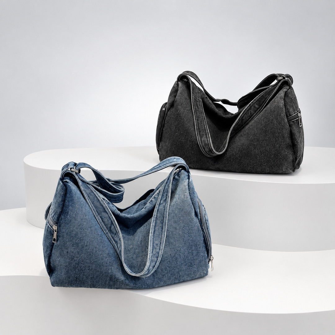 Women's Washed Denim Dumpling Tote Shoulder Bag N6J181