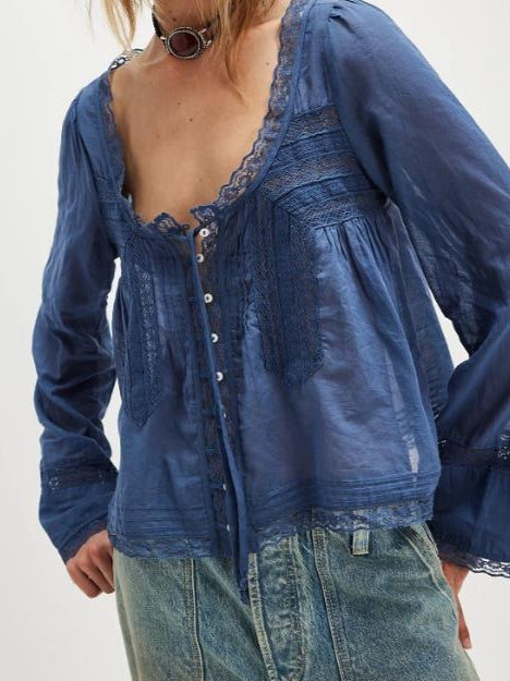 French Lace U Neck Blouse Women N6C097
