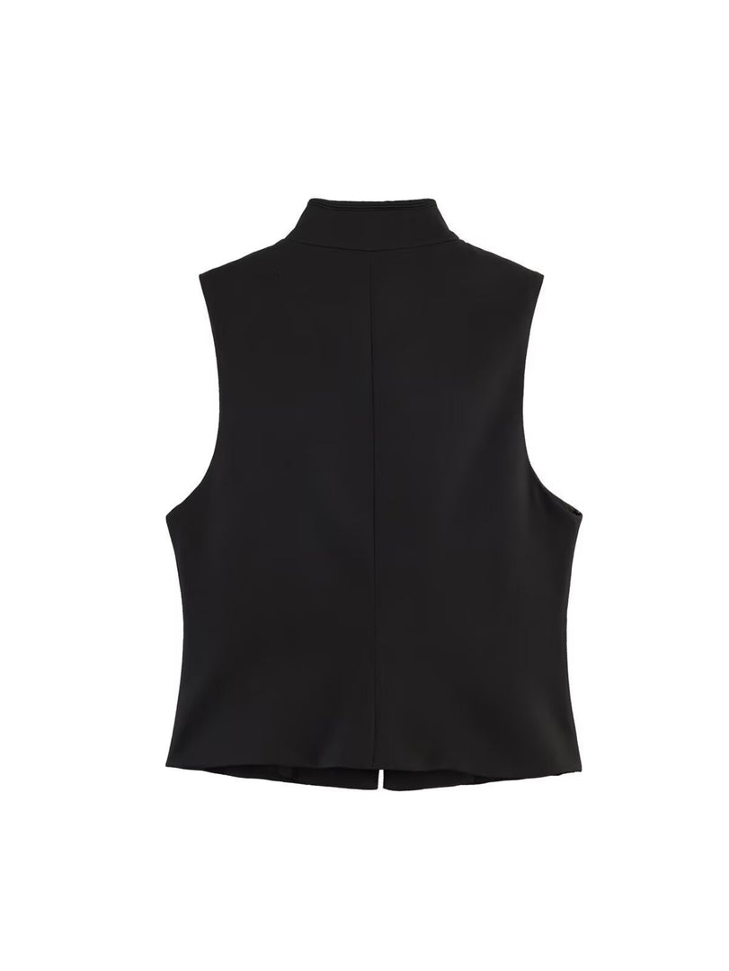 Sleeveless Stand Collar Knot Front Vest Women N6F006