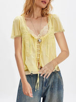 Load image into Gallery viewer, 3D Lace French Tie Organic Cotton Blouse Women N6C120
