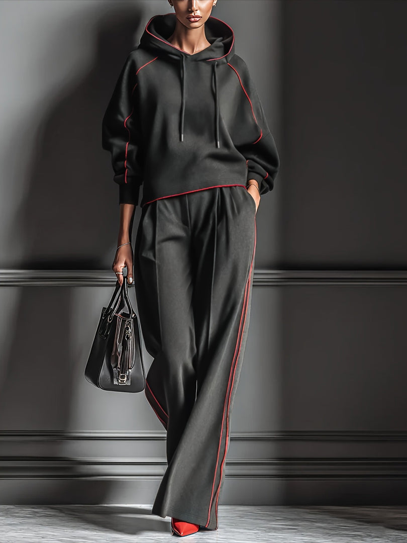 Dark Grey Color Block Hoodie Sweatshirt and Pant Set N6D101