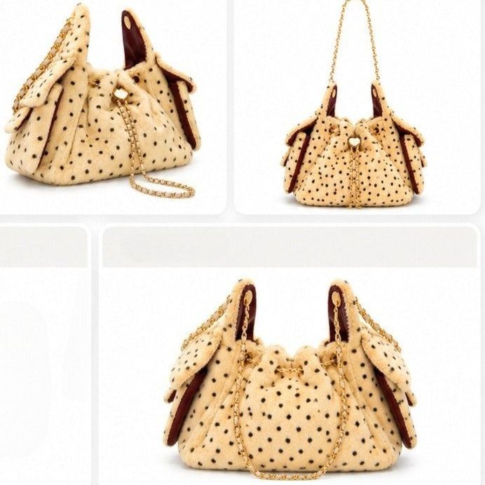Women's Plush Leopard Print Chain Bucket Bag N6J115