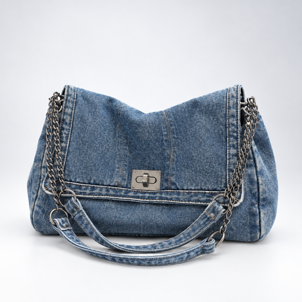 Women's Large Denim Chain Strap Tote Crossbody Bag N6J206