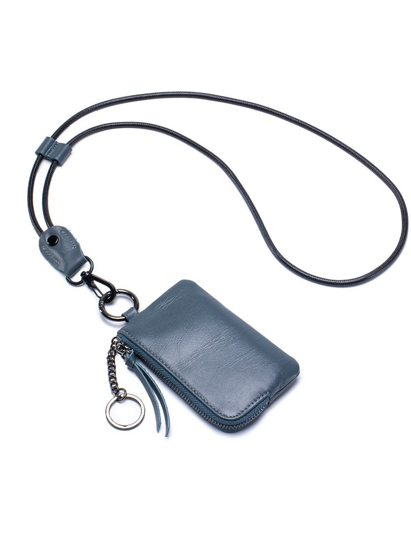Genuine Leather Neck Lanyard Coin Card Key Pouch N6B218