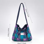 Load image into Gallery viewer, Women's Plaid Denim Tie-Closure Tote Bag N6J203