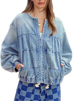 Load image into Gallery viewer, Washed Denim Jacket Women Light Blue Zip Front N5A110
