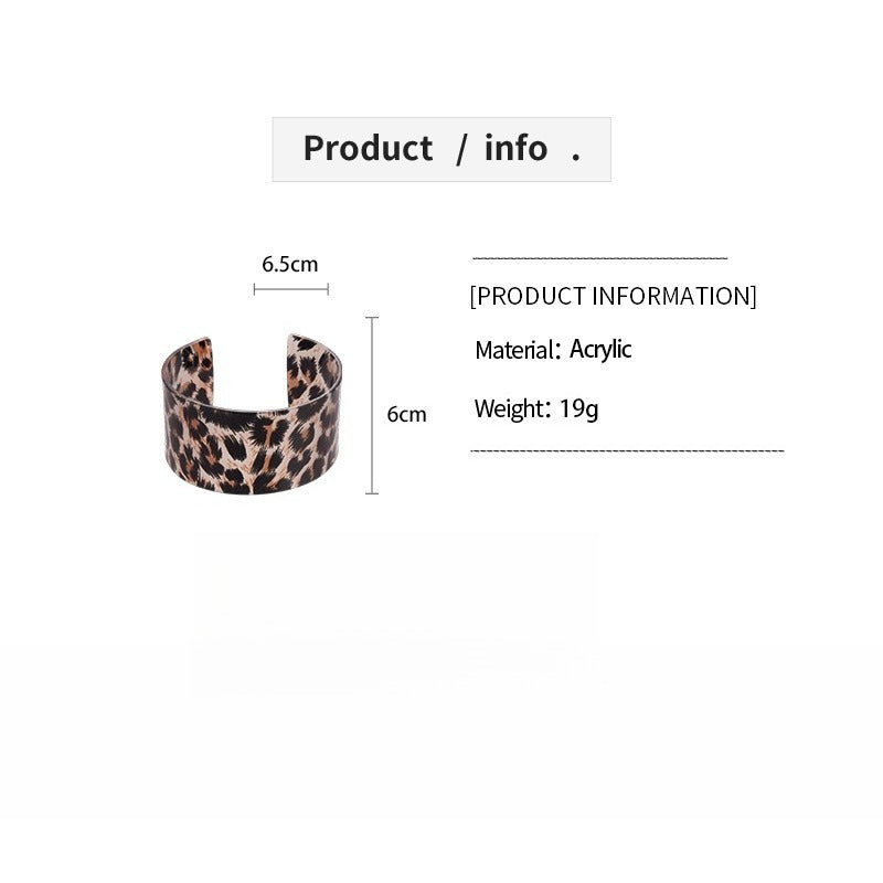 Acrylic Leopard Print Geometric Open Cuff Bangle N6F284