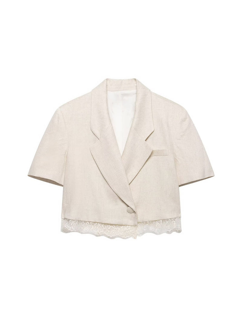 Solid Lace Short Blazer Set Women Casual N6F186