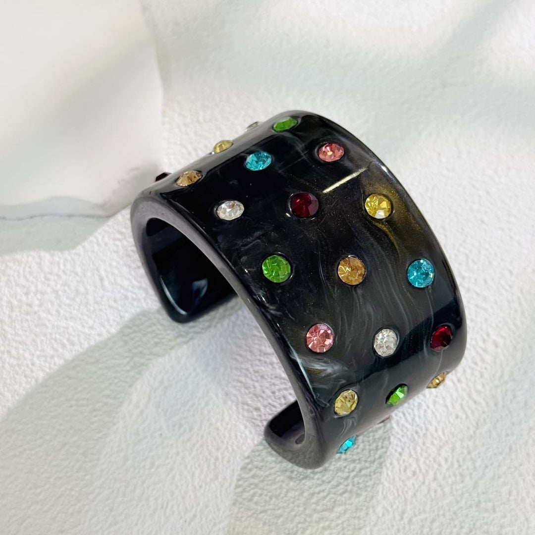 Colorful Crystal C-Shape Resin Bangle Bracelet N6F097