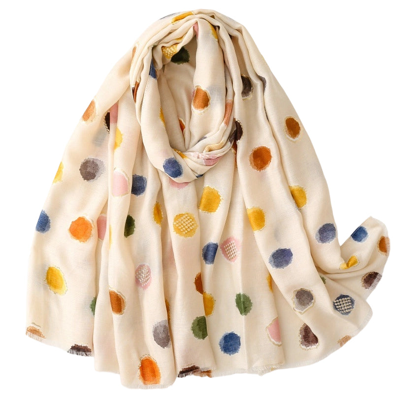 Cotton Linen Feel Metallic Foil Polka Dot Scarf Shawl N6H255