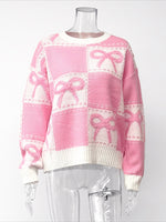 Load image into Gallery viewer, Sweet Bow Detail Pink Acrylic Knit Sweater Loose Fit N6G129