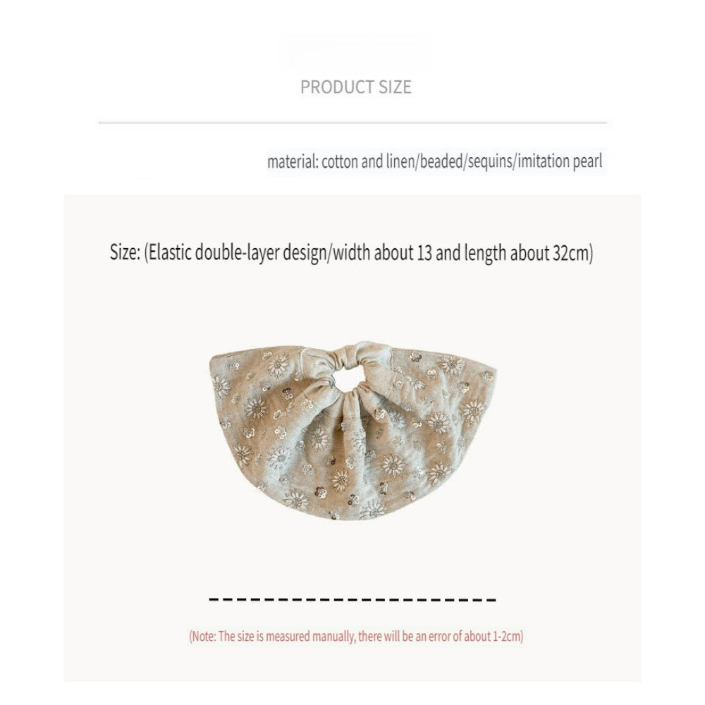 Linen Handmade Sequin Beaded Square Scrunchie N6F139
