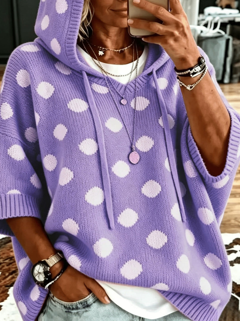 Relaxed Polka Dot Hooded Pullover Top Women N6G258