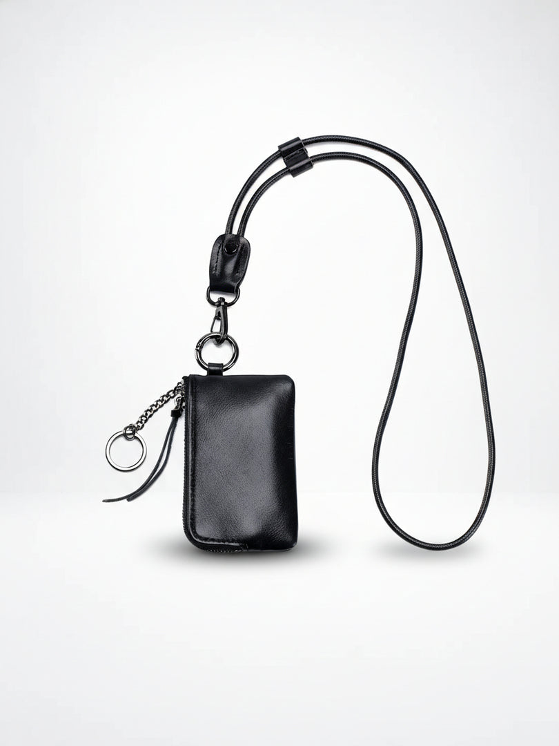 Genuine Leather Neck Lanyard Coin Card Key Pouch N6B218