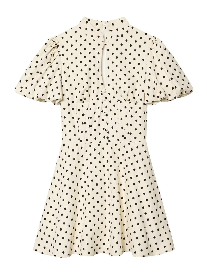 Elegant Polka Dot Puff Sleeve A-Line Dress Women N6E148