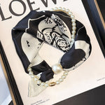 Load image into Gallery viewer, Womens Pearl Magnetic Clasp Floral Skinny Scarf N6K262