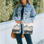 Load image into Gallery viewer, Denim Wool Blend Jacket Women Vintage Distressed Hem N5A114
